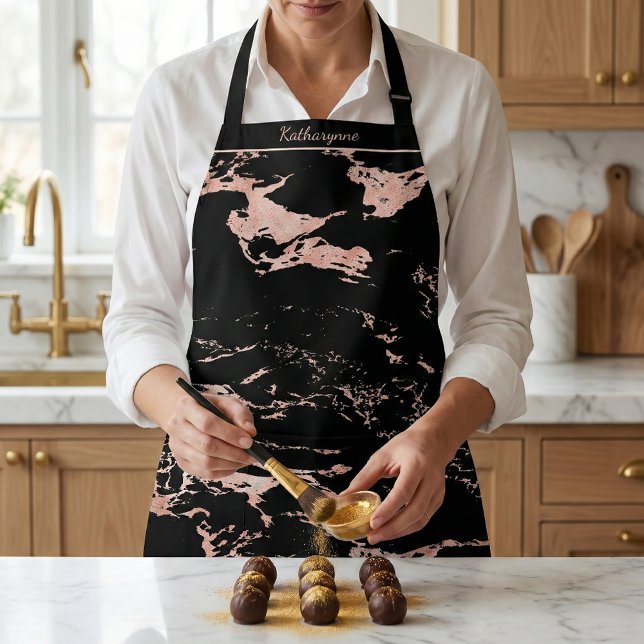 Tablier Marbre à huile noire et Rose chic (Créateur téléchargé)