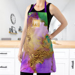 Tablier Marbre aquarelle chic or violet vert monogramme<br><div class="desc">Voici une façon merveilleuse d’ajouter de la pizzaz à votre maquillage quotidien, à votre coiffeur, à votre beauté, ainsi qu’à vos routines de cuisine et de cuisson. Ajoutez un éclat supplémentaire à vos aventures professionnelles chaque fois que vous portez cet tablier élégant, sophistiqué, simple et moderne. Un carré brillant et...</div>