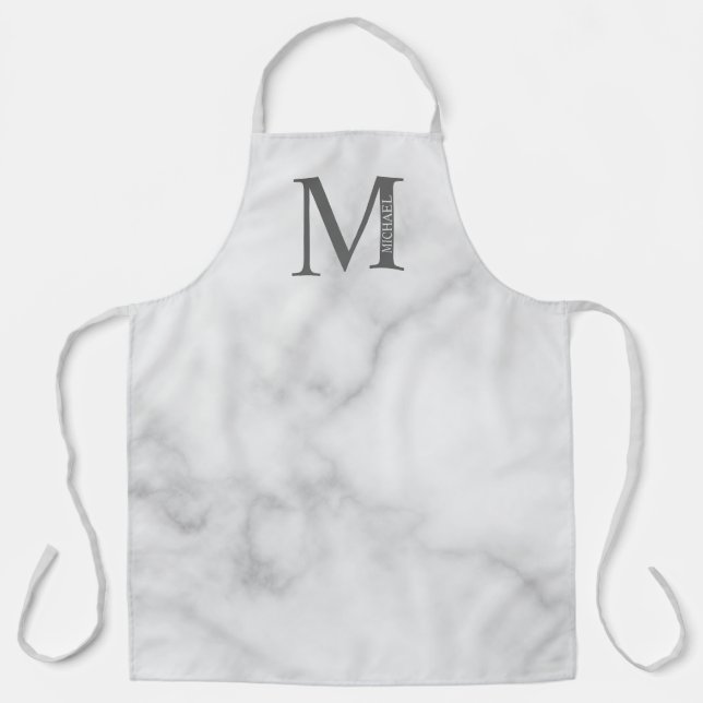 Tablier Marbre blanc Monogramme personnalisé et nom (Recto)