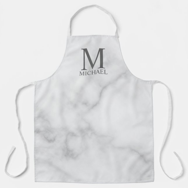 Tablier Marbre blanc Monogramme personnalisé et nom (Recto)