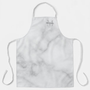 Tablier Marbre Blanc Personnalisé avec Monogramme et Nom