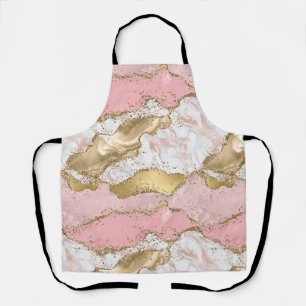 Tablier Marbre Blanc Rose Paillettes Dorées