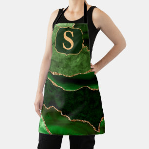 Tablier Marbre d'agate à paillettes vert foncé et or avec 