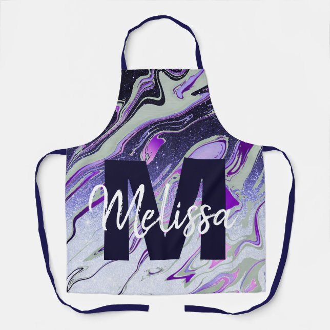 Tablier Marbre de parties scintillant violet personnalisé (Recto)