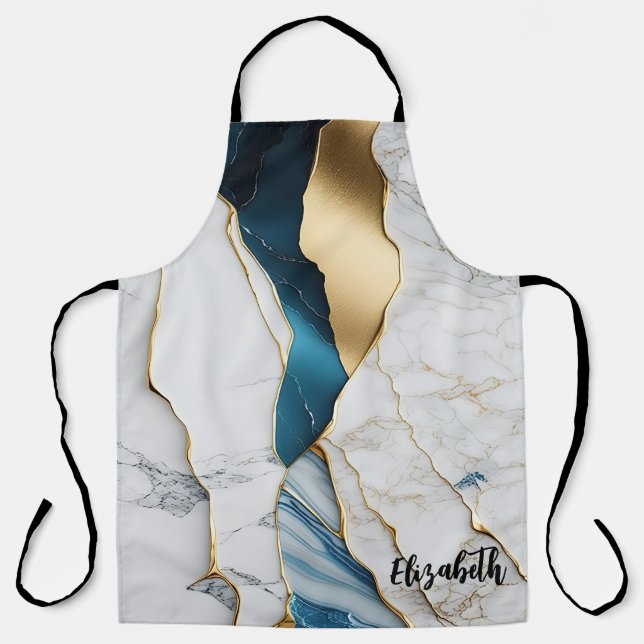 Tablier Marbre de pierre de turquoise blanche Cool or (Recto)