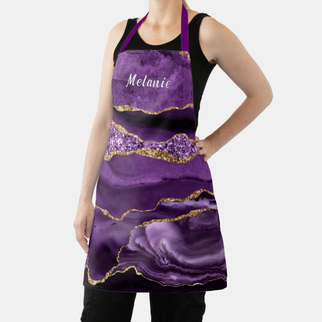 Tablier Marbre d'or violet Nom personnalisé Apron Cadeau (Insitu)