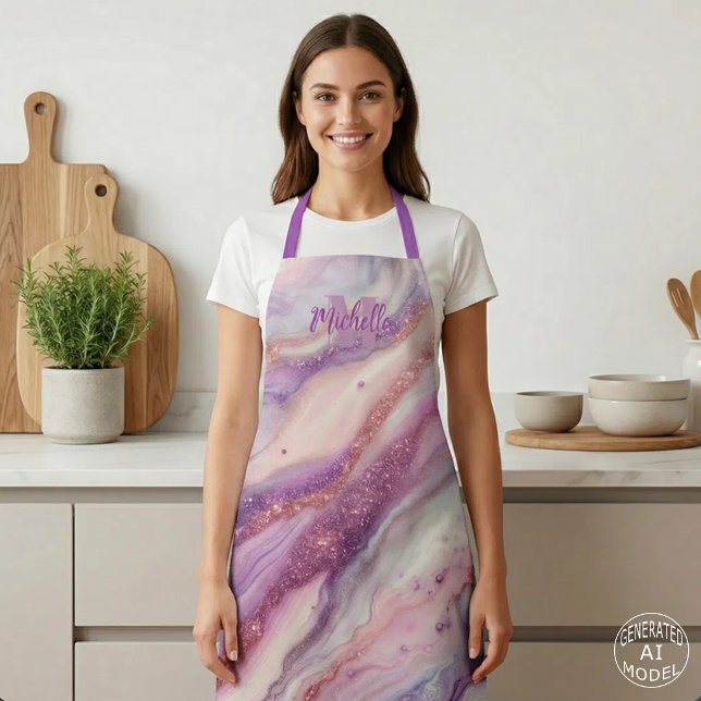 Tablier Marbre élégant lavande violet Agate Or rose (Créateur téléchargé)