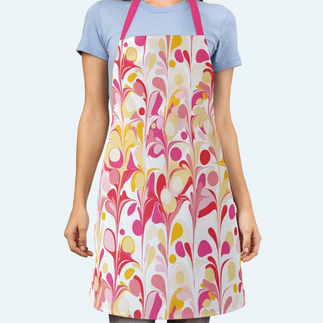 Tablier Marbre rétro Abstrait Motif rose rouge jaune (Retro abstract marble pattern pink yellow apron)