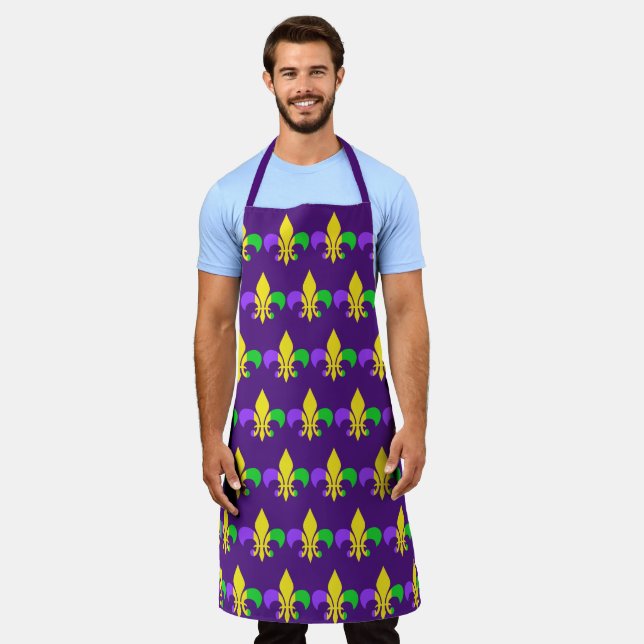 Tablier Mardi Gras Fleur-de-Lis Jaune vert pourpre Apron (Porté)