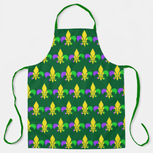 Tablier Mardi Gras Fleur-de-Lis Vert Jaune Violet