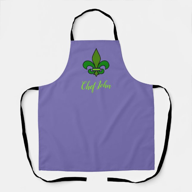 Tablier Mardi Gras Fleur de Lis Violet et Vert (Recto)