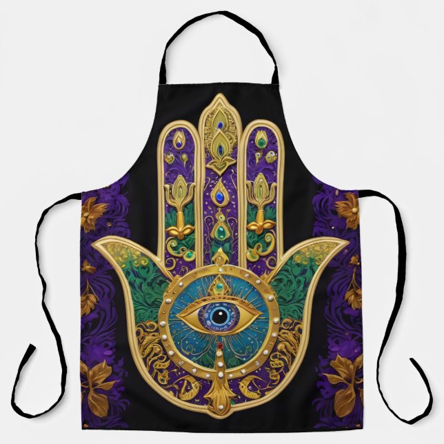 Tablier Mardi Gras Gold violet vert Hamsas Art (Recto)