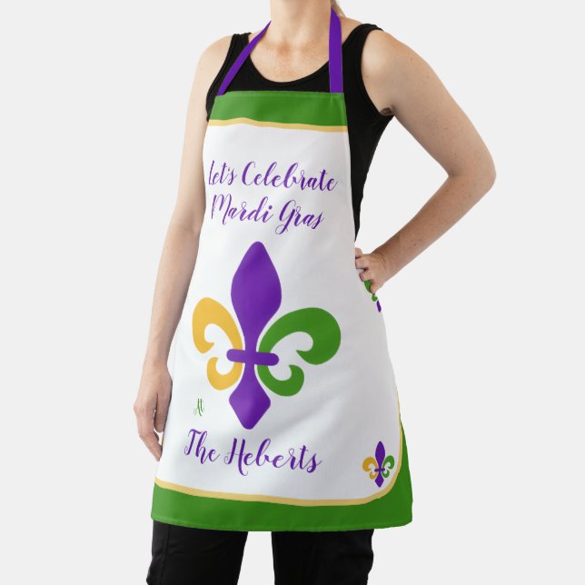Tablier Mardi Gras NOM Vert Or Violet Fleur de Lis (Insitu)
