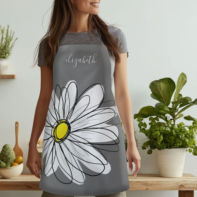 Tablier Marguerite lunaire jaune et blanc avec texte perso (Custom Photo Apron)