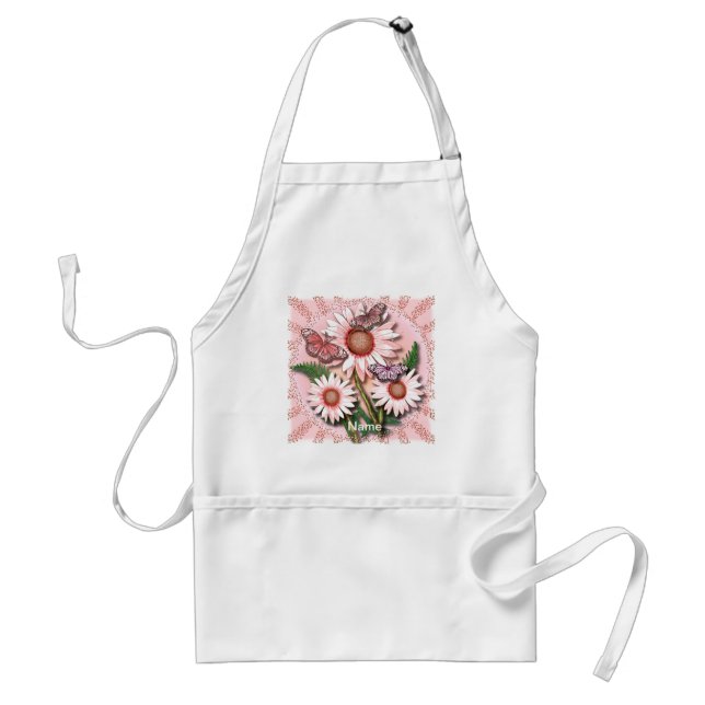 Tablier Marguerites roses papillon  (Devant)