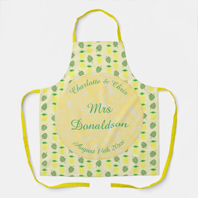 Tablier Mariage d'été tropical Ananas et Palm Feuille (Recto)