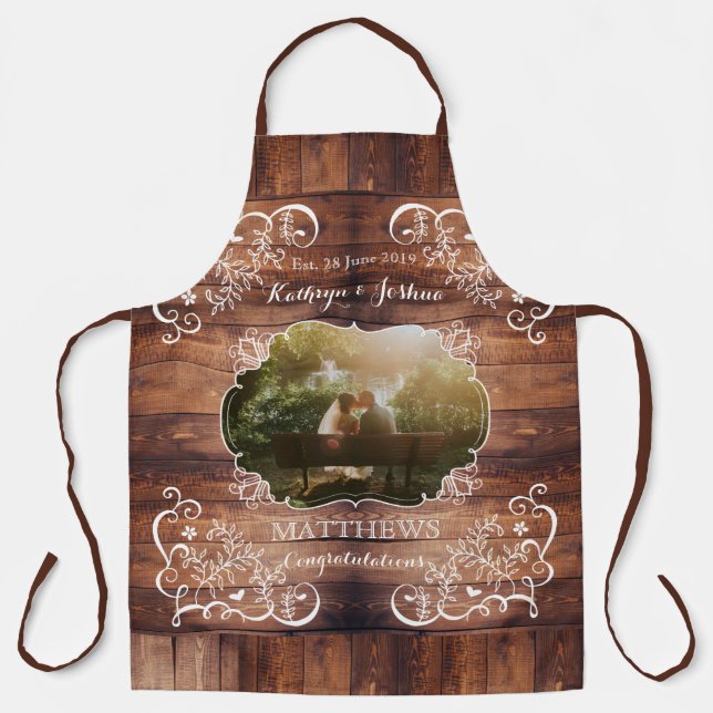 Tablier Mariage Rustic Woodland Photo Monogramme de pannea (Recto)
