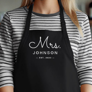 Tablier Mariée nouvellement mariée Noire personnalisée Mme