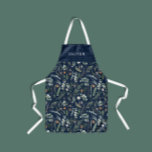Tablier Marine bleu botanique élégant cadeau de famille mo<br><div class="desc">Sage vert,  noir,  marron vert,  bleu marine et gris élégant feuillage eucalyptus aquarelle botanique naturel cadeau de vacances de Noël personnalisé tablier. Design simple,  propre et élégant.</div>