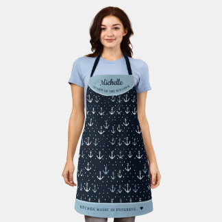 Tablier Marine bleu élégant ancre motif personnalisé