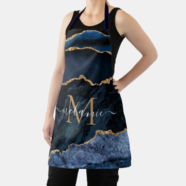 Tablier Marine Blue Gold Marble Apron personnalisé lettre  (Insitu)