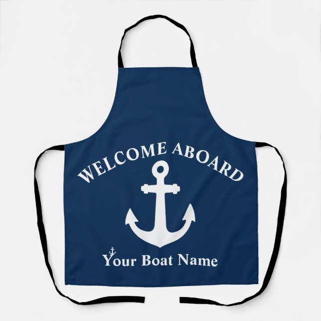 Tablier Marine Blue Welcome Aboard Nom du bateau Ancre nau (Recto)