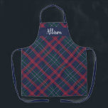 Tablier Marine Green Red Tartan Plaid Fêtes Personnalisées<br><div class="desc">Le tablier de vacances saisonnier est doté d'un classique bleu marine, vert chasseur, rouge et blanc écossais motif écossais plaid avec texte en monogramme de script blanc qui peut être personnalisé avec un prénom. Que vous soyez en cuisine de dîner de Noël, en train de cuisiner des biscuits de vacances...</div>