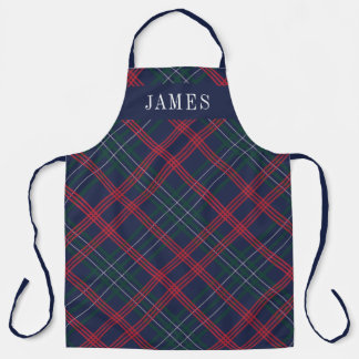 Tablier Marine Green Red Tartan Plaid Fêtes Personnalisées