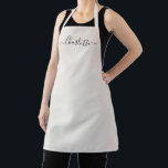 Tablier Marque de monogramme de nom de script personnalisé<br><div class="desc">Marque de texte de monogramme de nom de script moderne personnalisé blanc cassé couleur unie girly élégant chic blanc cassé et noir tablier de cuisine. Personnalisez-le avec un nom, une citation, une phrase ou un texte. Idéal pour les cuisiniers, les chefs, la poterie, la céramique, l'artisanat, le travail, la cuisine,...</div>