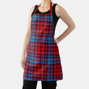Tablier Marron Bleu Rouge Dessin à carreaux Tartan