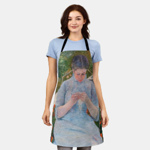 Tablier Mary Cassatt - Fille couture dans un jardin
