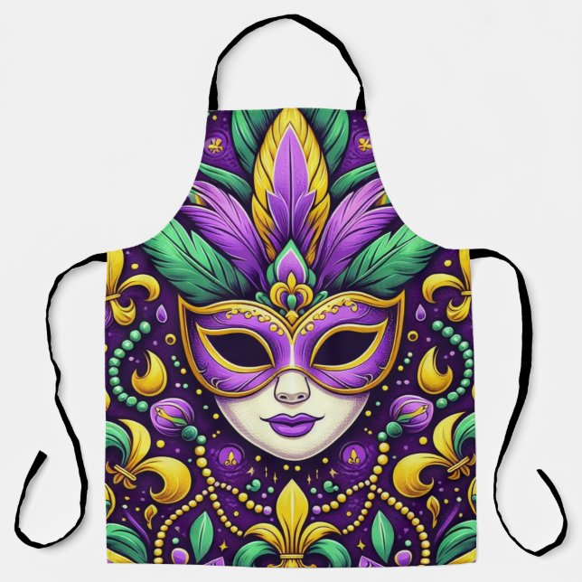 Tablier Masque Mardi Gras/perles/fleur de lis (Recto)