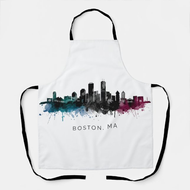 Tablier Massachusetts Art | Boston MA Skyline Aquarelle (Recto)