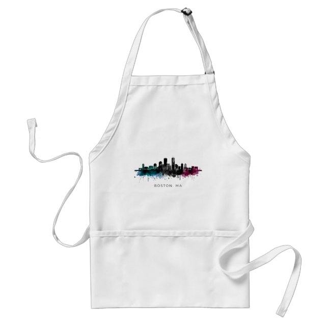 Tablier Massachusetts Art | Boston MA Skyline Aquarelle (Devant)