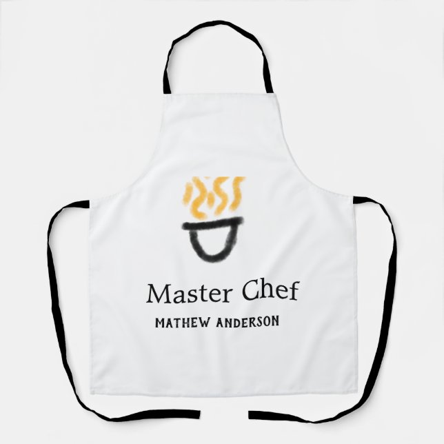 Tablier Master chef add name black pan yellow fire fume co (Recto)