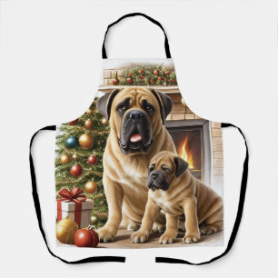 Tablier Mastiff Dogue de Bordeaux cheminée Noël