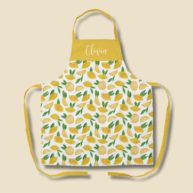 Tablier Mediterranean Lemon pattern (Personlized kitchen apron in citrus lemon pattern)