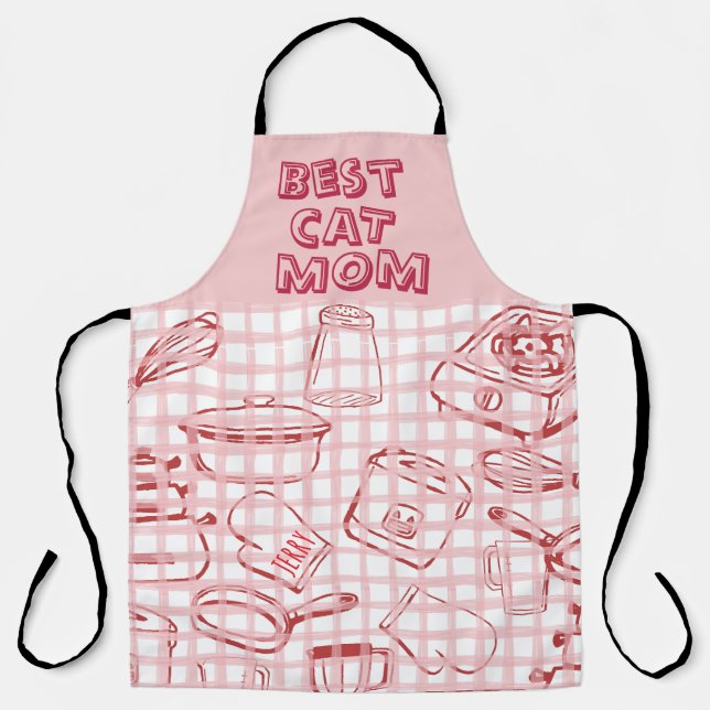 Tablier "Meilleur Chat Maman" Rouge et rose (Recto)