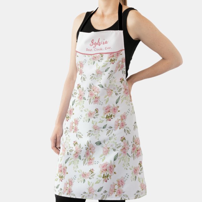Tablier Meilleur Cuisinier Jamais Nommé Pink Floral Apron (Insitu)