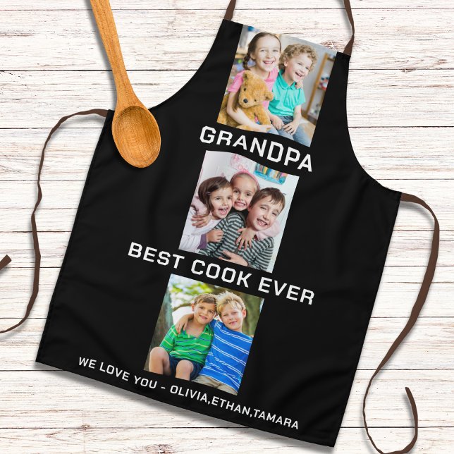 Tablier Meilleur grand-père Ever petits-enfants 3 Photo Co (Best Grandpa Ever Grandkids 3 Photo Collage Black Apron
)
