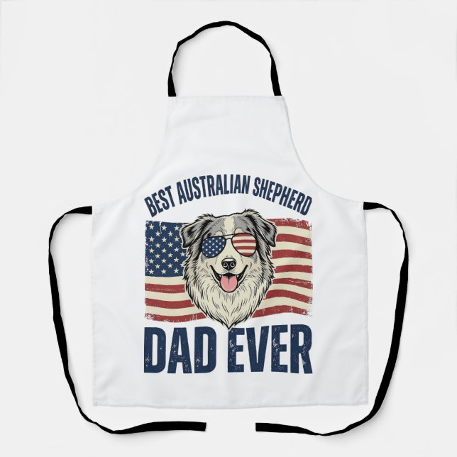 Tablier Meilleur papa Australian Shepherd patriotique (Recto)