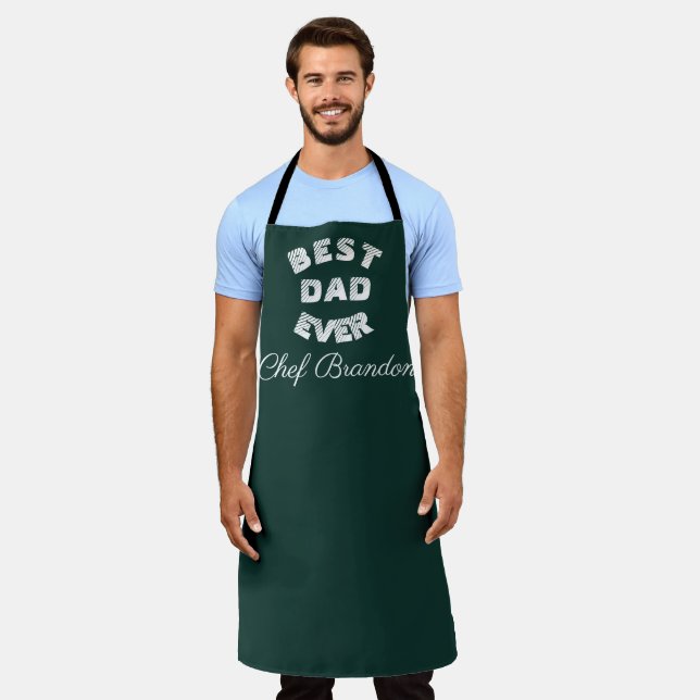 Tablier Meilleur Papa Jamais Élégant Vert Blanc Nom Modern (Porté)