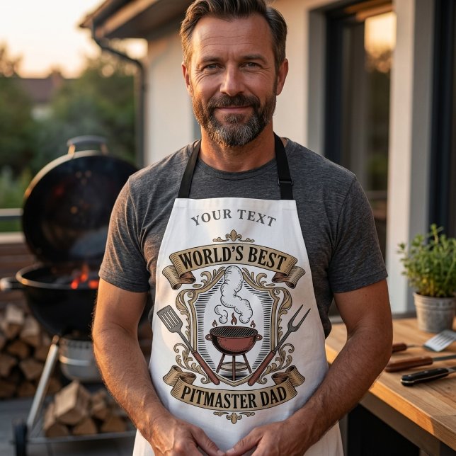 Tablier Meilleur Papa Maître du Grill Crest Retro BBQ Pers (Créateur téléchargé)
