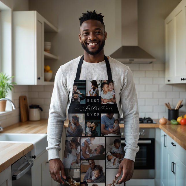 Tablier Meilleur Père Jamais Script Fête des pères Photo C (Best Father Ever Script Fathers Day Photo Collage Apron)