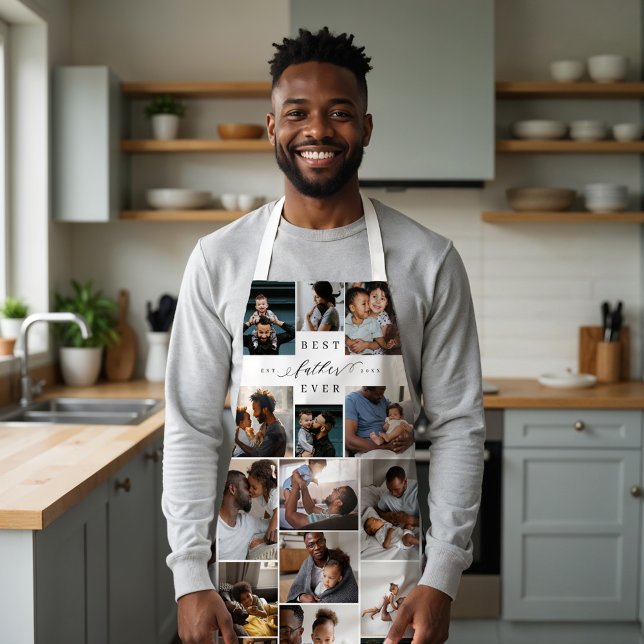Tablier Meilleur Père Jamais Script Fête des pères Photo C (Best Father Ever Script Fathers Day Photo Collage Apron)