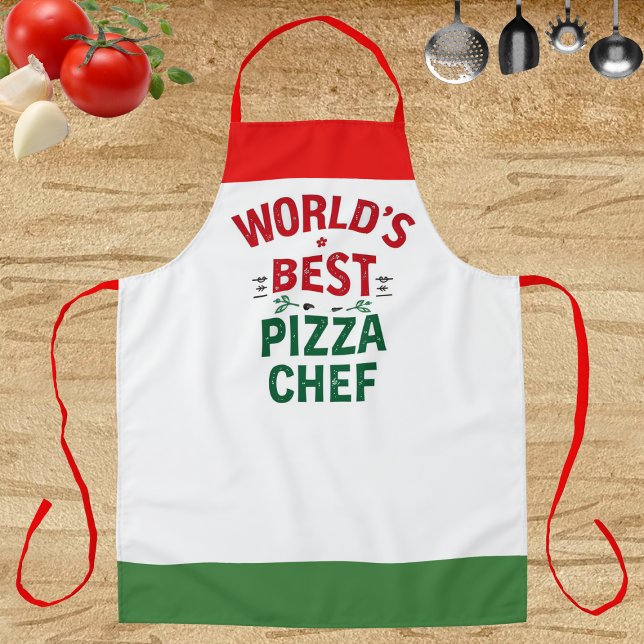 Tablier Meilleur pizzaiolo du monde - rouge blanc vert (Créateur téléchargé)
