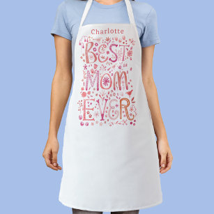 Tablier Blanc/Rouge Maman cuisine de l'amour à tous les jours!