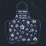 Tablier Meilleure grand-mère et chef bleu foncé étoile en<br><div class="desc">Meilleur tablier grand-mère en bleu foncé avec une myriade d'étoiles dans les couleurs pastel et blanc, certains remplis de vos propres photos. Tablier personnalisé bleu foncé pour grand-mère avec un collage de photos en étoile. Le meilleur chef et grand-mère du monde. Tablier bleu foncé pour grand-mère personnalisée avec des photos...</div>