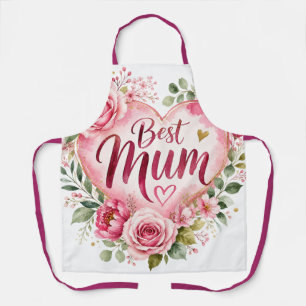 Tablier Meilleure Maman Design Aquarelle Fleur Coeur