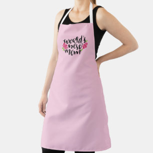Tablier Meilleure maman du monde, Fleurs roses, Rose clair